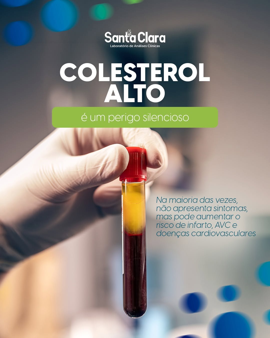 🩺 Quando o assunto é colesterol, o silêncio pode ser perigoso.

Alterações nos níveis de colesterol costumam evoluir sem sinais aparentes, o que torna o acompanhamento ainda mais importante. Somente por meio de exames laboratoriais é possível identificar essas mudanças e agir de forma preventiva.

Manter os exames em dia é uma das formas mais eficazes de cuidar da saúde do coração e evitar complicações futuras, sempre com orientação médica.

🧬Realize seus exames no Santa Clara e cuide da sua saúde com confiança.

🔬 Laboratório ° Exames ° Hemograma ° Francisco beltrão ° Pato Branco ° Verê ° Itapejara do oeste